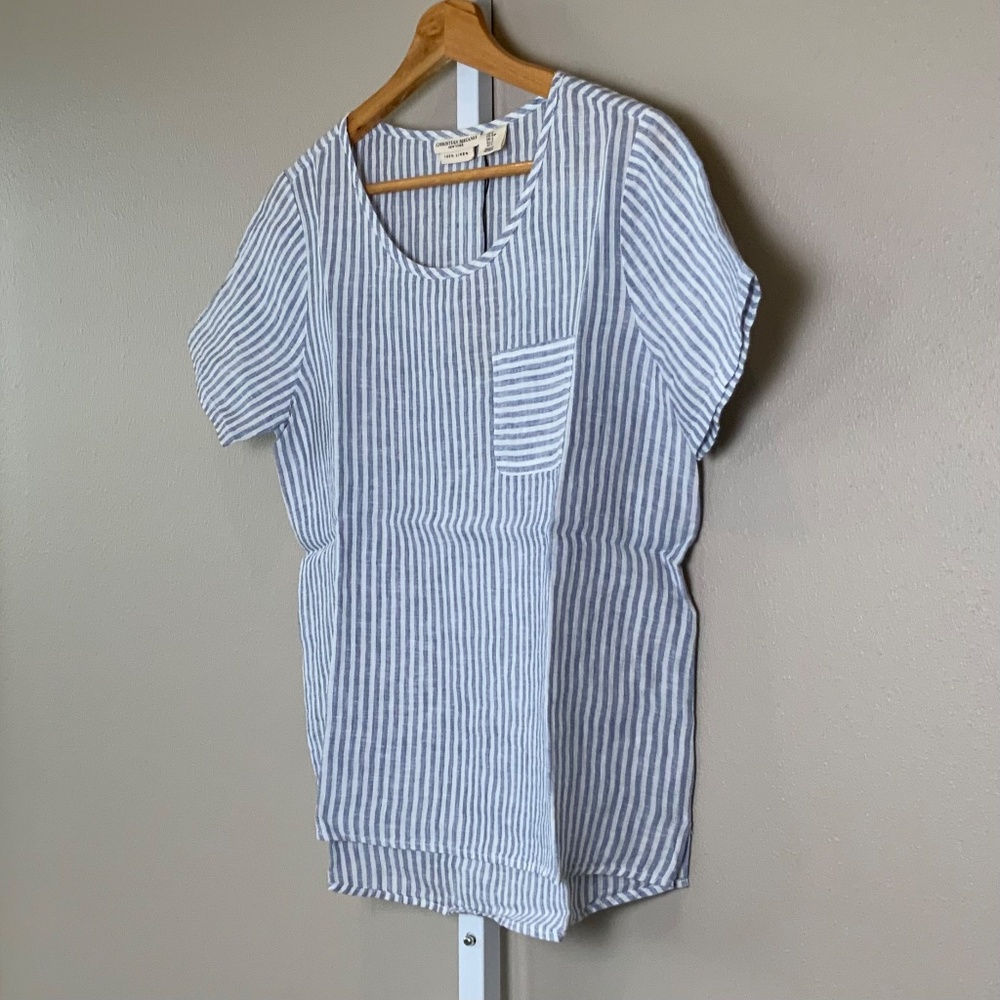 Christian Siriano Striped Short Sleeve Linen Top - Picture 9 of 16